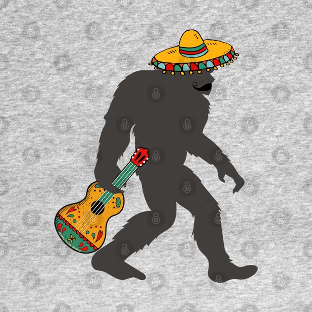 Funny Bigfoot with Moustache and Mexican Guitar for Cinco de Mayo by Dibble Dabble Designs